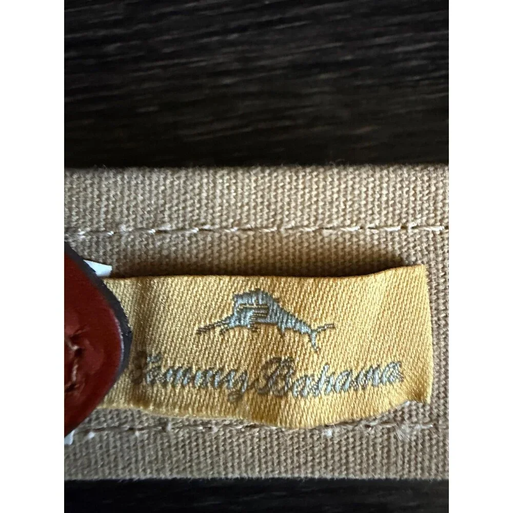 Tommy Bahama Mens Genuine Leather Canvas Belt Tan Brown Size 44
